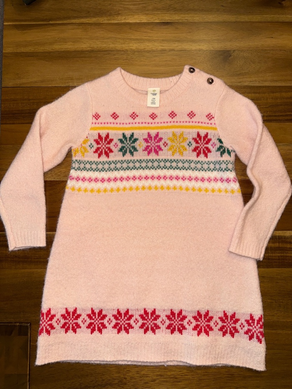 Tucker + Tate Pink Fair Isle Knit Dress with Button Shoulder 18m
